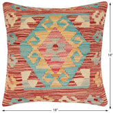 handmade Traditional Pillow Red Blue Hand-Woven SQUARE 100% WOOL Hand woven turkish pillow2' x 2'
